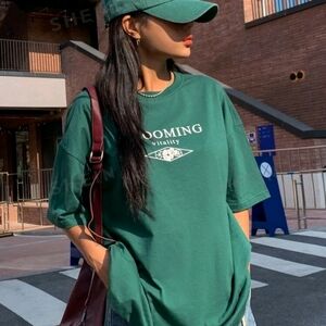 DAZY Floral and Letter Graphic Drop Shoulder Tee